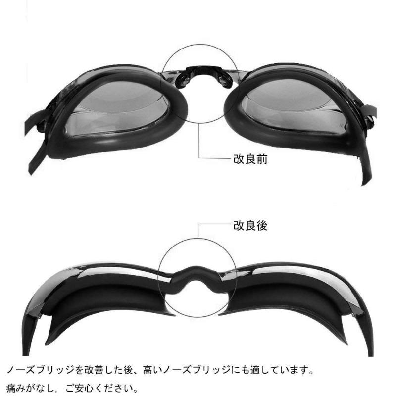 スイミングゴーグル - スイム ゴーグル UVカット 曇り防止 鼻ベル トスイムキャップ 耳栓 付き 調節可能 フィットネス 海水浴 水泳 競泳 水中眼鏡 スイミング ゴーグル レディース メンズ 男 3
