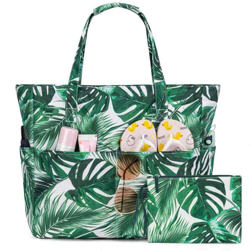 [Yukiyumi] ビーチバッグ 38L 大容量 防水 防砂 乾湿分離 化粧ポーチ付き 折り畳み可能 ビーチトート プールバッグ ビーチ/水泳/ジム/スパ/ショッピング/温泉/旅行用