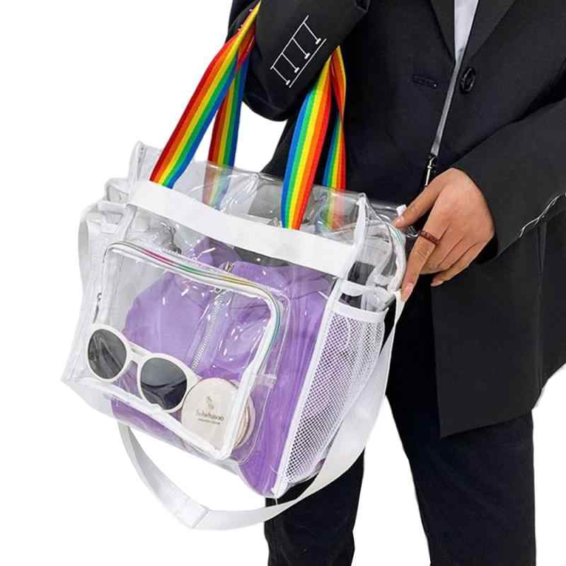 プールバック ビニールバッグ 2way 手提げ・肩掛け トートバッグ ショルダーバッグ PVC素材 防水 透明 大容量 ビーチバッグ クリアバッグ スイミングバッグ 温泉 旅行 出張 水泳 海 水遊び 砂(4.0)