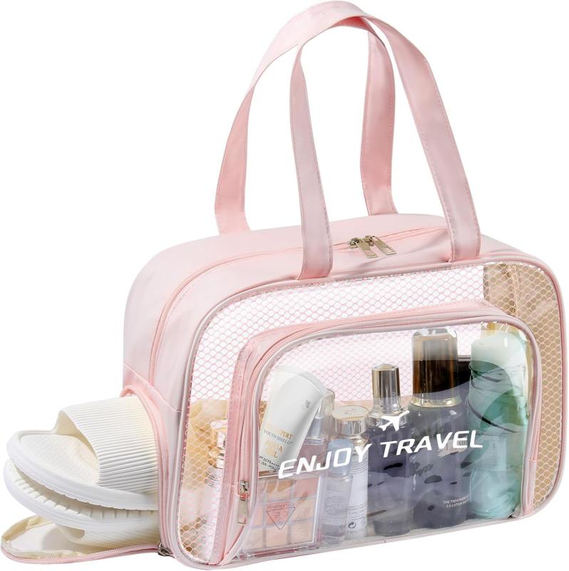 海濱用包, 遊泳池用包 - プールバッグ シューズコンパートメント付き 乾湿分離 大容量 防水 透明収納バッグ 水着入れ スパバッグ 温泉バッグ