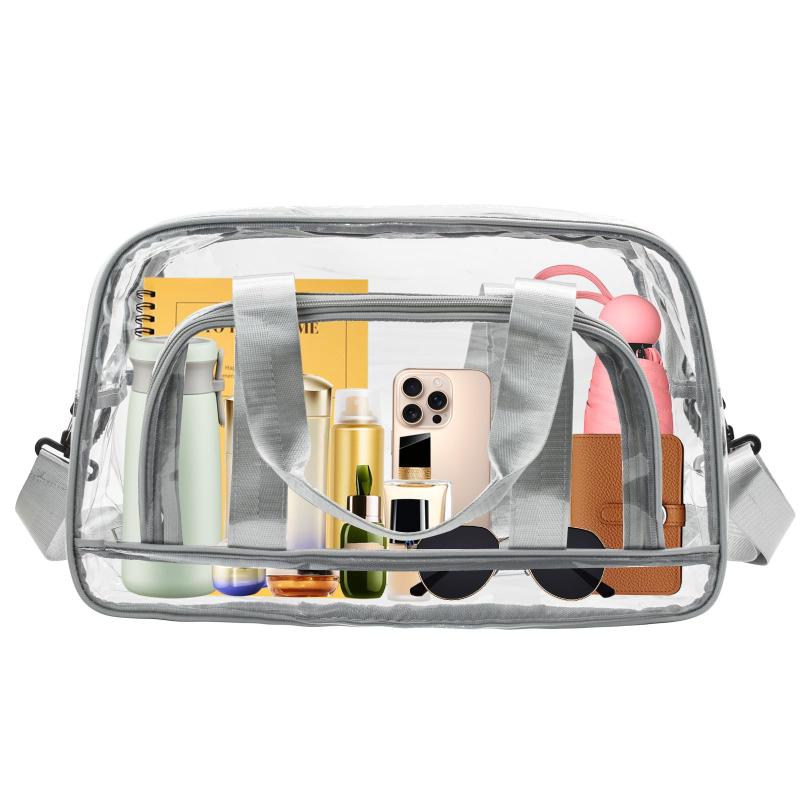 [Enkrio] クリアバッグ ビニールバッグ プール ボストンバッグ 透明 ショルダーバッグ PVC 防水 斜め掛け 手提げ 大きめ 大容量 ポケット付き 水泳