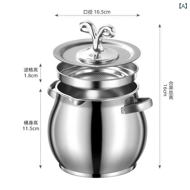 樂天商城 - 新しい ステンレス 鋼の ラード タンク両 耳 タイプ フィルターと 蓋 付き 家庭 用 高温 耐性 オイル 貯蔵 バレルラードタンク 卸売