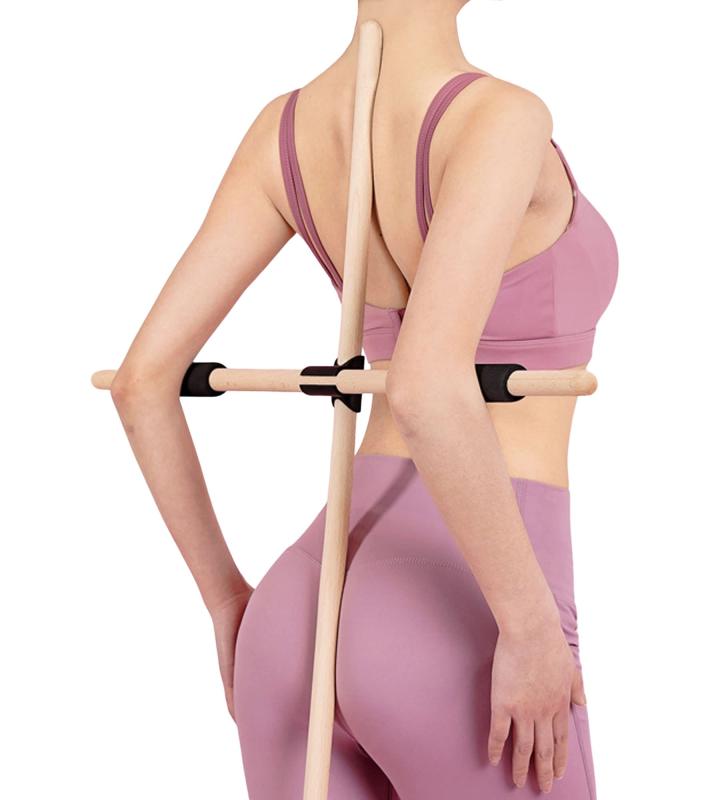 十字架ヨガスティック ヨガポールで肩甲骨ストレッチ 体をリセット デスクワークの間に簡単ストレッチ 2本の80センチウッドスティックがあなたの健康を応援