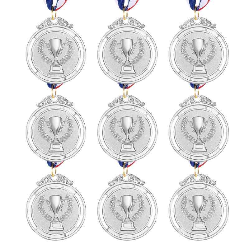 PATIKIL 2"シルバーアワードメダル 9個 ウィナーメダル2位 首リボン赤白青ゲームスポーツ競技用
