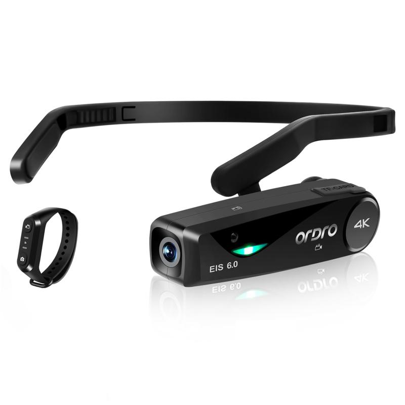 Ordro EP6 PLUS 4K Vlog カメラ ウェアラブル式 ビデオカメラ 1080P 60FPS FPV設計 WI-FIアプリ制御 付随 W1リモコン