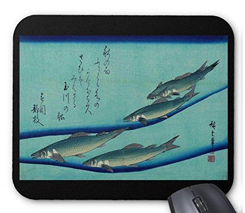歌川広重『 魚づくし 鮎 』のマウスパッド：フォトパッド（ 浮世絵シリーズ ） (黒)