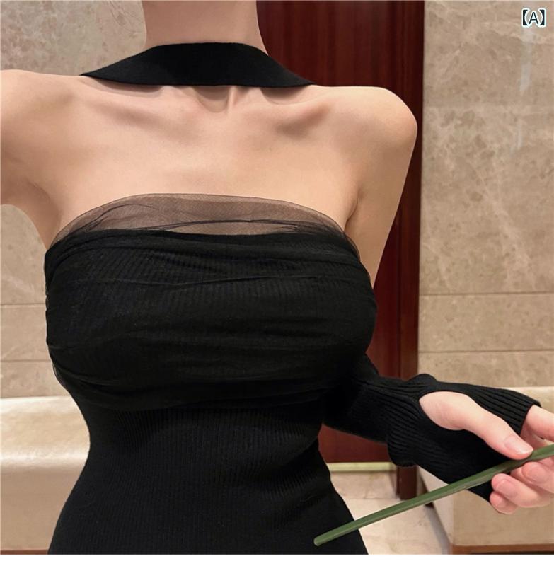 纯欲 风露 背 挂 脖吊 带连 衣 裙 早春御 姐 风性 感 开叉 辣妹 红色 显瘦 中 长裙