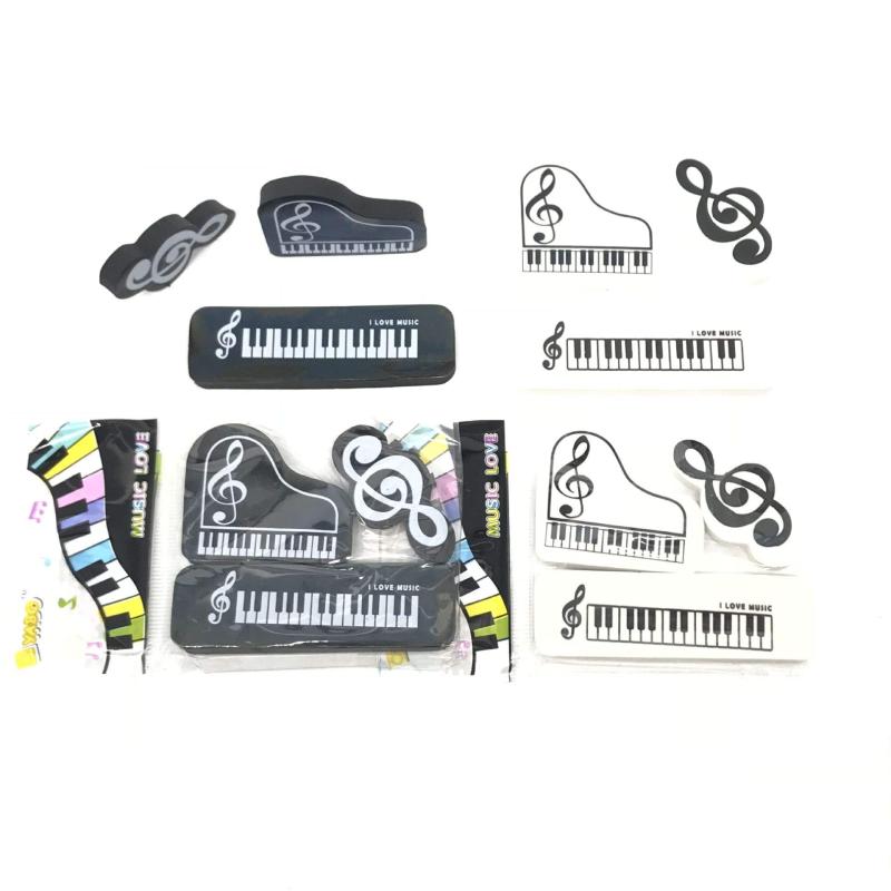【A-Flat】音楽消しゴム ピアノと音符【24個入り】✅2色3種（グランドピアノ・横長鍵盤・ト音記号）✅合計24個入り