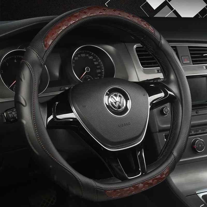 TATACLEA カーボンファイバー 車用ハンドルカバー、ステアリングホイールカバー、ラウンドステアリングインテリアパーツサ38cm、快適、スタイリッシュ、耐久性、滑り止め、防汗