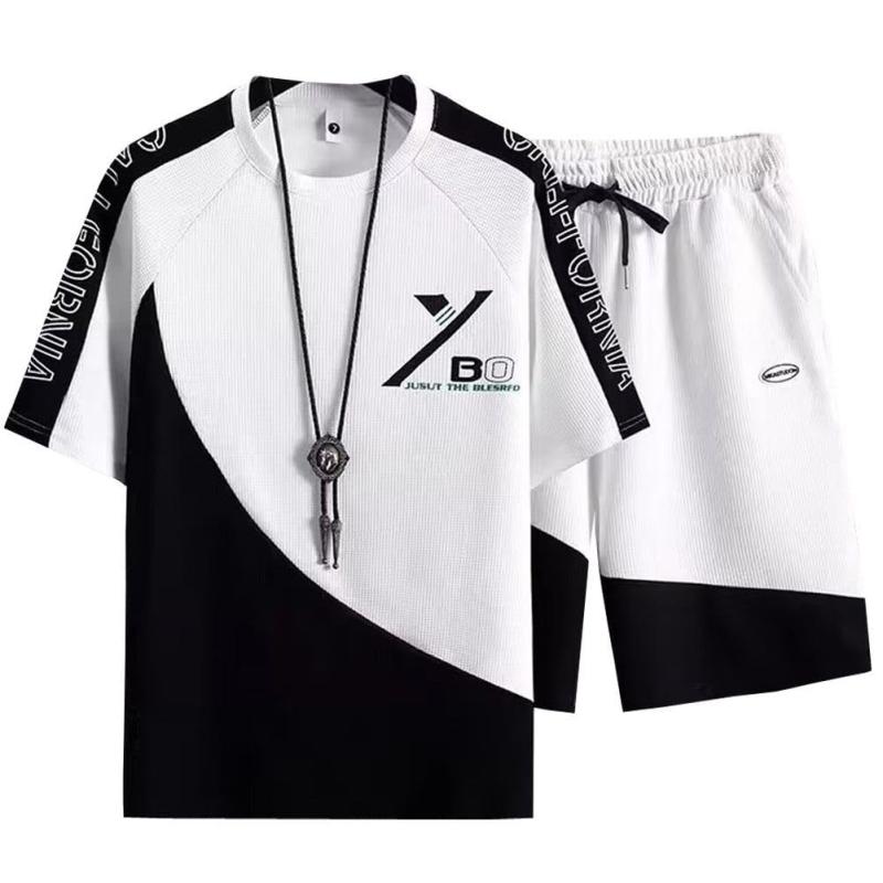 [Liaziong] ジャージ メンズ 夏服 上下セットスウェット半袖 上下2点セットプリント tシャツ 無地 快適 ゆったり カジュアル セットアップ 部屋着