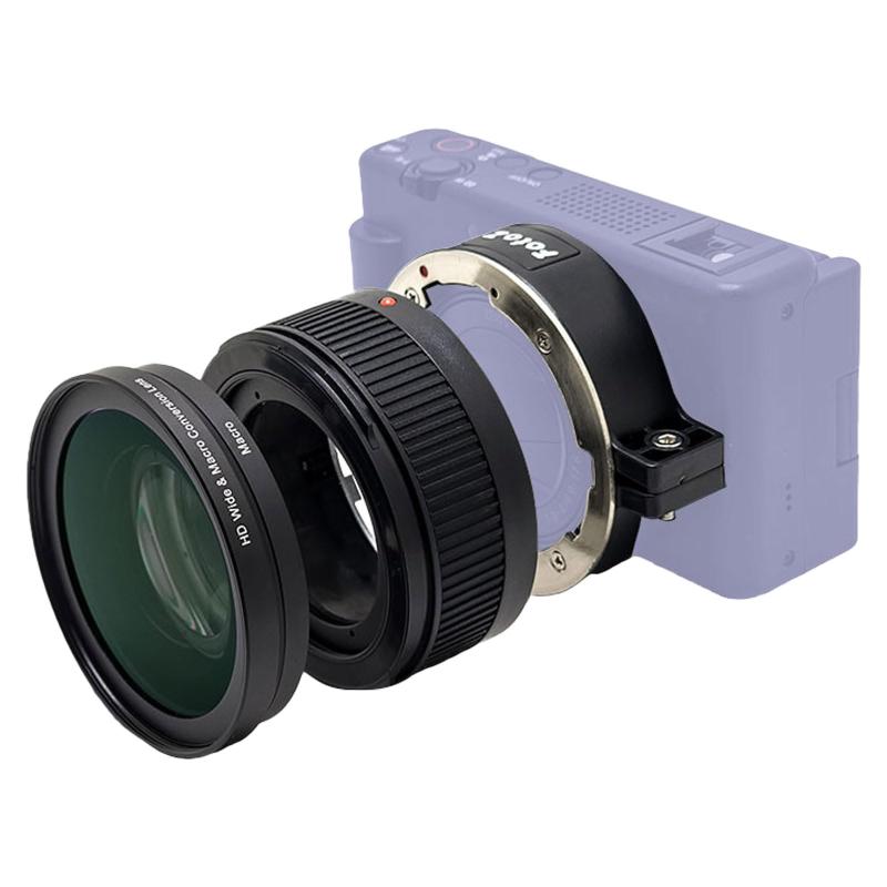 FotoZ 広角レンズ Sony Vlogcam ZV-1 M2対応 2イン1 HD広角 マクロ変換レンズ 延長チューブ付き バヨネットマウントレンズアダプター付き