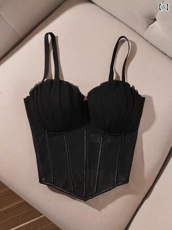 ギャルの セクシーな 胸 衣の スト ラップの 夏の ベストは 底の 女性の レースを 打って 外に 身を 修める 短い 魚の 骨の 黒い 上着を 着ます。(4.0)