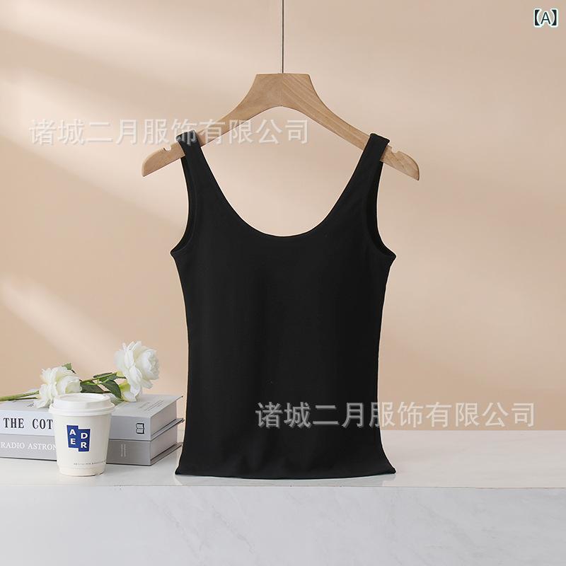 胸 パッド 付き ブラ キャミソール レディース 綿 100 % ホワイト インナー バック 見せ トップス 夏 用 外出 着 通気 性 バック レス