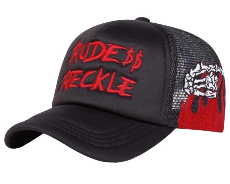 樂天商城 - [sproutsy] Rude Reckle メッシュキャップ, 刺繍入り野球帽, 通気性, 黒・白, サマーキャップ