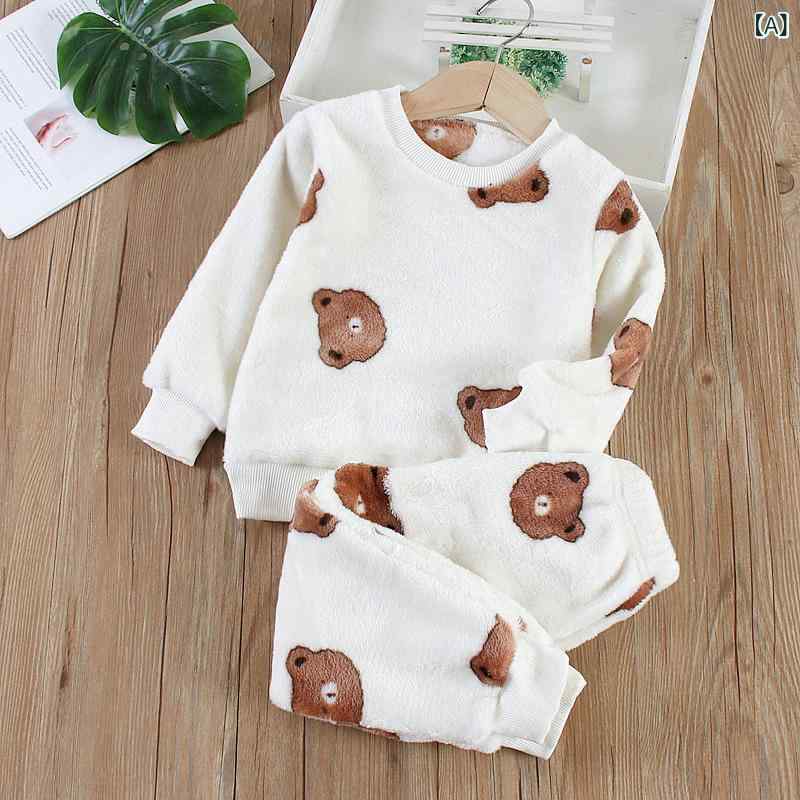赤ちゃんの 冬の パジャマの 子供の パジャマの 男の子の フランネルの 家の 服の 冬の 厚い 秋の 女の子の 2つの セット