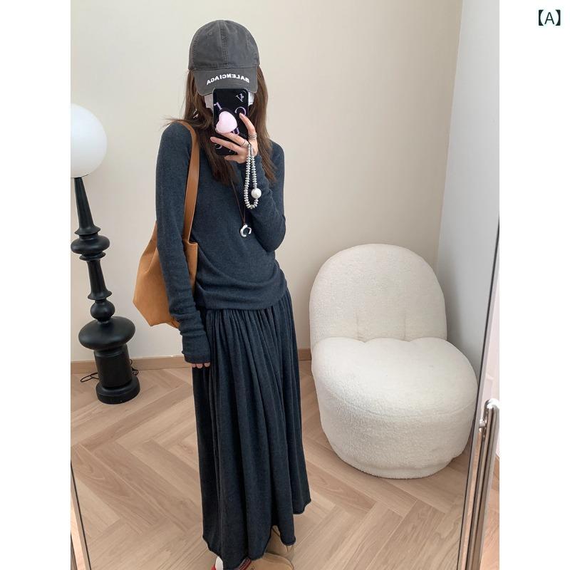 摩 且つ 通勤 風 高 智 分子 シンプルな 気の 質感の 修身 ニット ウェアの ワンピース 2 点 セット MQ 0298