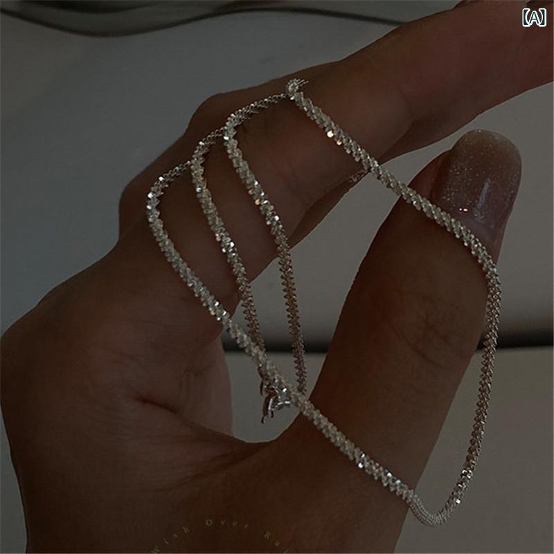 国境を 越えた 新しい シンプルな 925 ネックレス ins 風 菜の花 チェーン 波が 輝く 鎖骨 チェーン 520 ネックレス