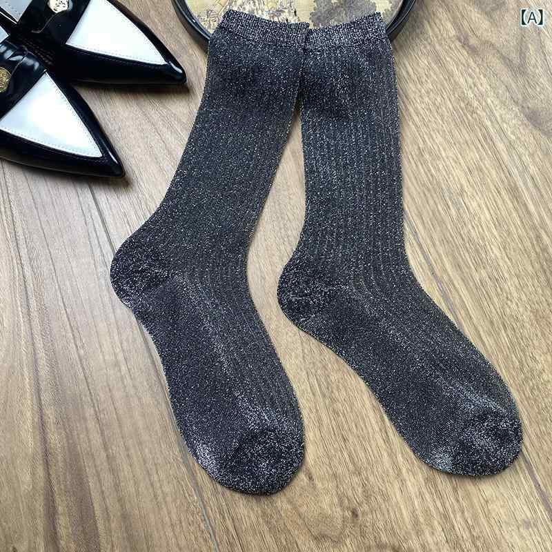 新春 夏秋 韓国 東大 門 亮 銀糸 洋 気 ストッキング 中 筒 ストライプストッキングストッキング ins 潮 靴下