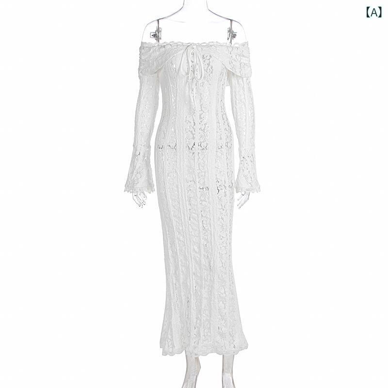 アメリカン スタイル クロスボーダーアマゾンファッションセクシーレース 新作 ベル スリーブ チューブトップスリムハイウエストトレーリングドレス