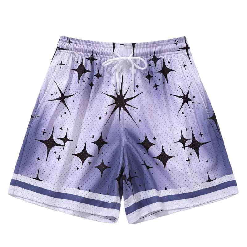 [Bloonexus] メンズ バスケットパンツ 速乾 通気 メッシュ スポーツショートパンツ ウエスト調整可能 スタープリント ジム トレーニング ハーフパンツ 夏 吸汗 夏涼しい