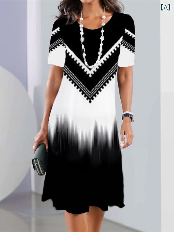 2023 欧米の クロス ボーダーの 大きい サイズの 幾何 学 的な 色の ブロックの プリントの 丸首の ミニ ファッションの ワンピース