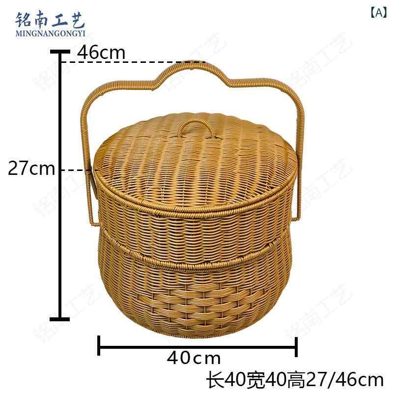 バイバイの 祖先の かごの 手提げ かごは 藤を まねて 蓋の ピクニックの 円形の 二 重の超 特大の 藤を 持って 編みます。