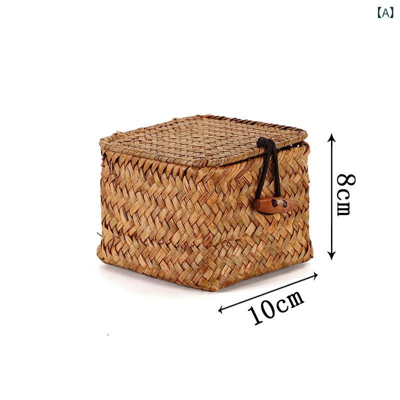 草 编み 収 纳 バスケット 化粧 品 収 纳 ボックス デスク トップ 雑 置物 整理 籐 编み 物 入れ子 包装 ギフト ボックス