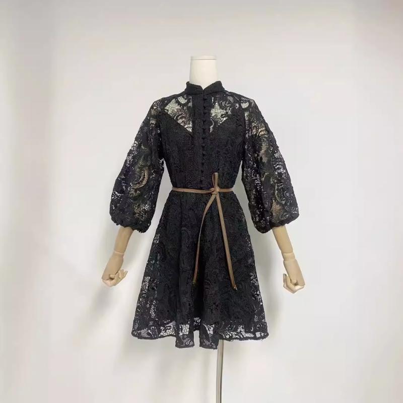 夏の 新型 レースの 透かし 彫りの 灯 籠の 袖の 女性は 腰の ミニの ワンピースを 収めます。(x2)