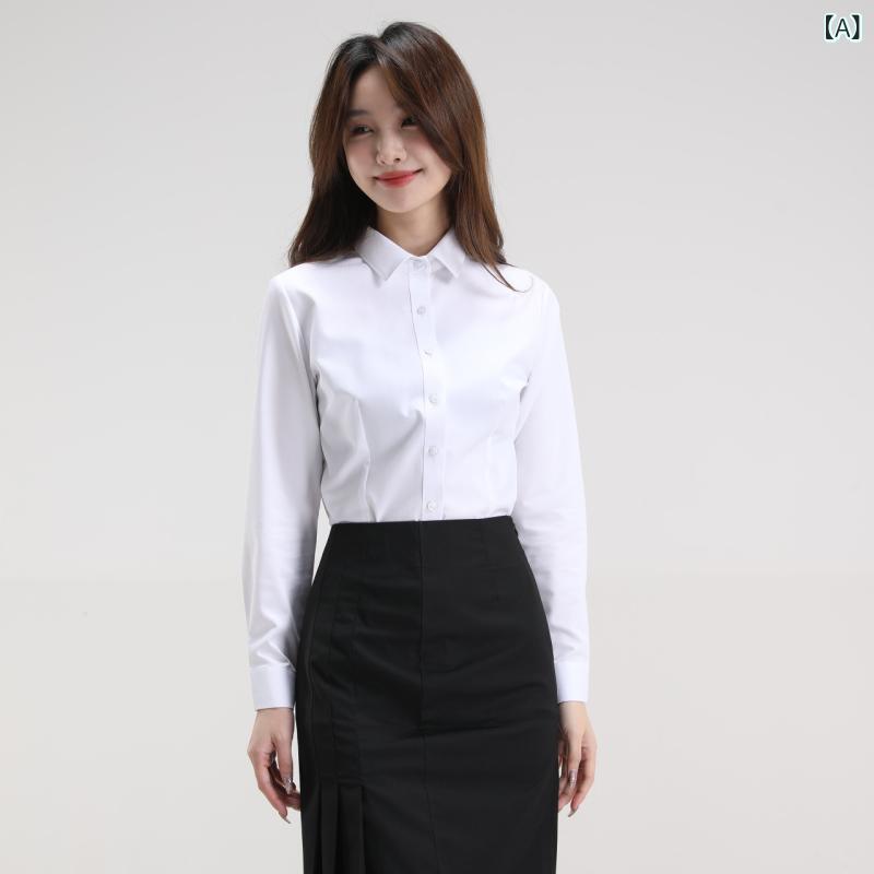 Rakuten - 夏の 新しい 女性の 長袖 女性の シャツフェミニンな 通勤 スリム ファッション 竹 繊維 白 シャツ 女性の 高度な センス