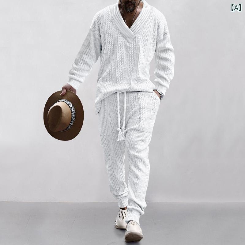 2025 アマゾンクロスボーダー 新しい ヨーロッパと アメリカの メンズカジュアルパンツ V ネック多 用途 ジャカードセーターメンズ 秋 スーツ