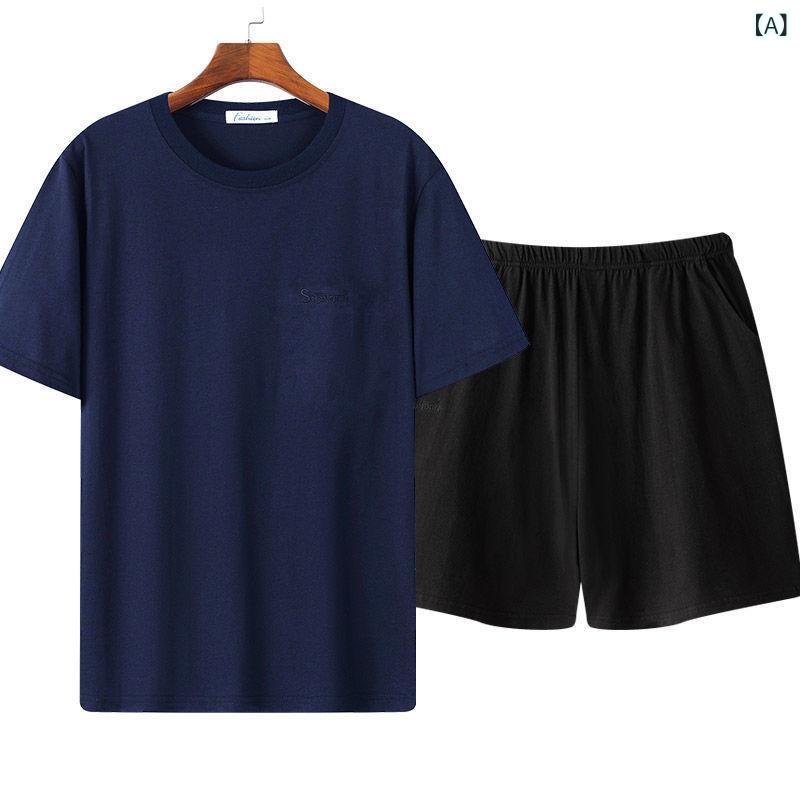 卸売り 2024 夏 純綿 半袖 五 分 ズボン セット 中年 父 運動 t シャツ 老人 シャツ 痩せ セット