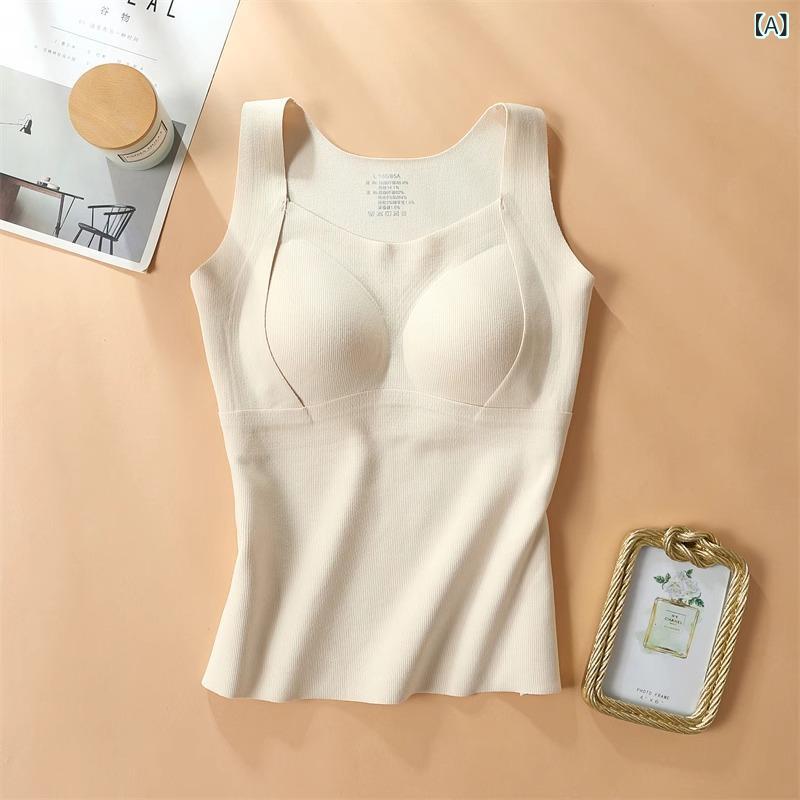 Belly Bands - 绢糸 保温 キャミソール 女性 2024 冬 ベルベット 発熱無 痕 胸 パッド 一体 下着