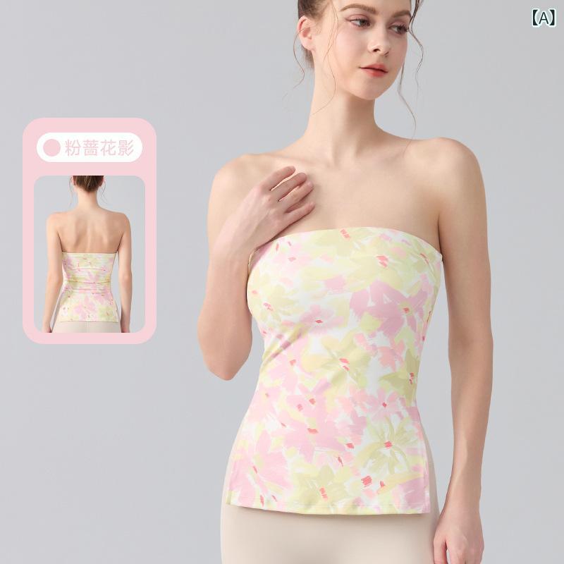 新しい ワン ショルダースポーツチューブトップスリットヨガベスト 女性 ニッチスウィートホットガール 胸 ラップスポーツフィットネストップ