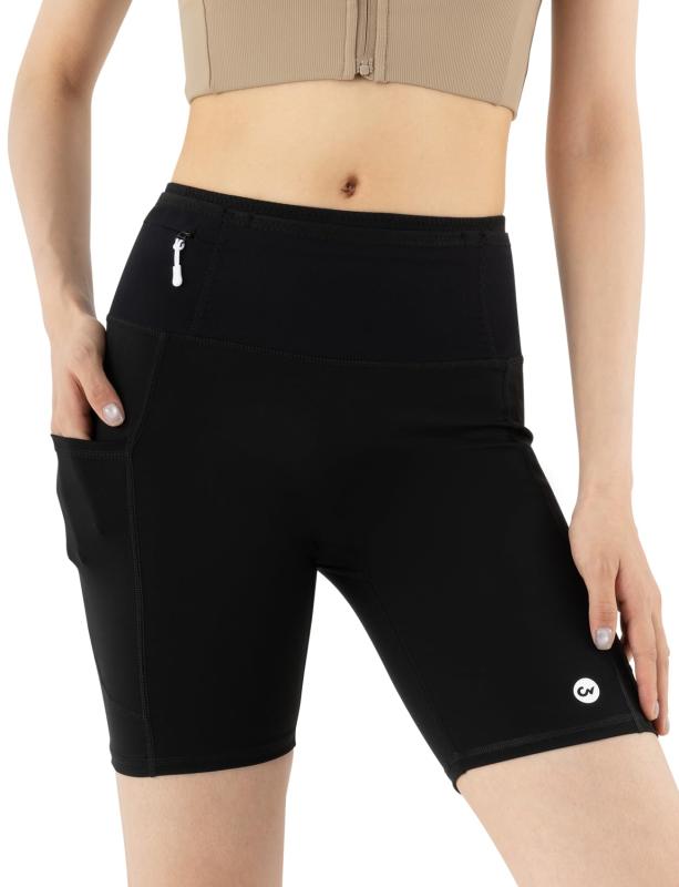 CHAMWEY レディース ショートパンツ スポーツショーツ ポケット付き ハイウエスト 吸汗速乾 通気伸縮 ランニング マラソン トレーニング ウェア