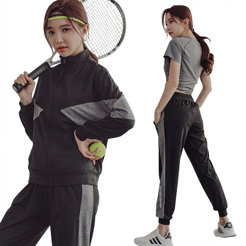 [Mskikefly] スポーツウェア レディース ヨガウェア トレーニングウェア ランニングウェア 上下 4点セット フィットネス ジャージ スポーツブラ ロングズボン 半袖 伸縮性 吸汗速乾