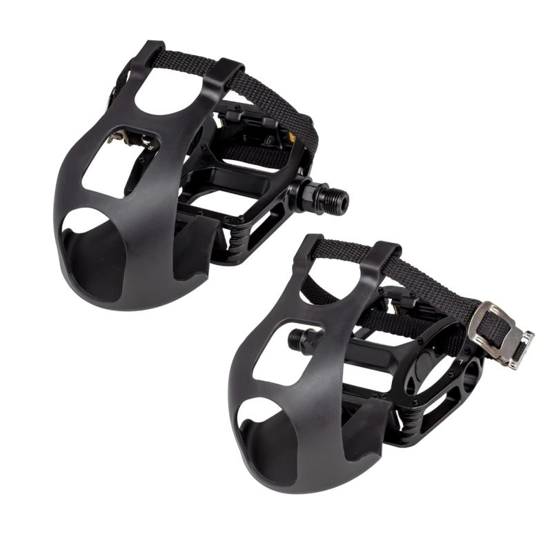 GORIX(ゴリックス)フラットペダル トゥークリップセット ストラップ付き 自転車ペダル トゥークリップ一体型 つま先クリップ 固定ストラップ サイクルペダル クロスバイク スピンバイク ロ(4.0)