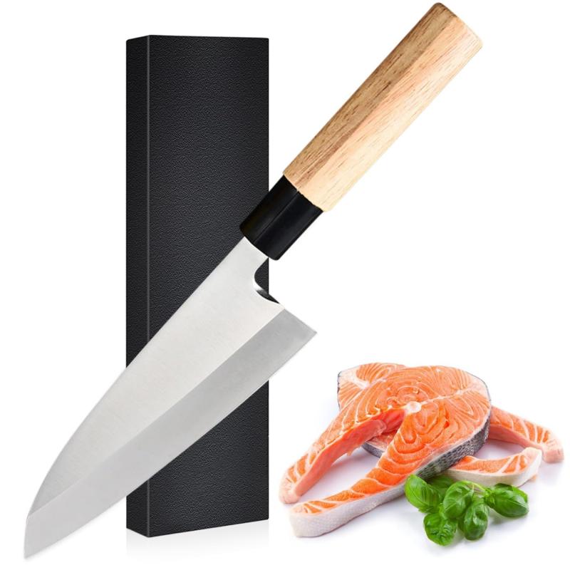 VGTEN でば包丁 刃渡り210mm カーボンステンレス鋼 天然ハンドル 魚の頭を落とし 三枚おろし 捌き包丁 ..