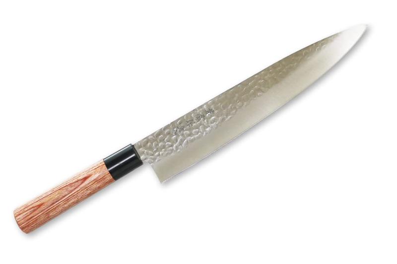 関兼常 兼常作 ステン1K6 槌目磨き 牛刀 240mm KC-958刃長：240mmブレード材質：1K6ステンレス鋼ハンドル：赤合板丸柄重量：170g日本製