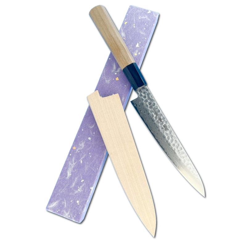 【サヤ付】堺孝行 45層槌目ダマスカス和式 150mm / SakaiTakayuki 45Layer-Hammered-Damascus Japanese-Style-Handle Petty-Knife 5.9inch with/Sheath サ07