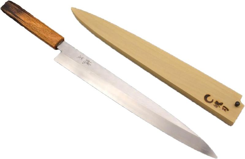 堺製プロ仕様 魄刃 Hakuba 本霞白二鋼 柳刃包丁 8寸 240mm 刺身包丁 樫八角柄 鞘ピン付 日本製 Made in Japan