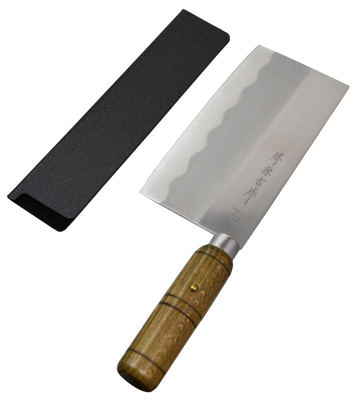 堺源吉 堺の包丁 ステンレス 中華包丁 175mm 太鼓柄 刃カバー付 日本製両刃(左右兼用)の中華包丁。[サイズ](全長)約28.8cm、(刃渡り)約17.5cm、(刃幅)約8.5cm、(持ち手厚み)約2.9cm[重量]約269g