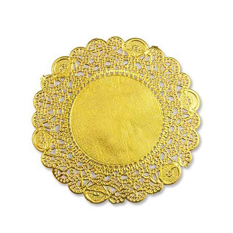 ラウンドメタリックペーパーレース コースター 丸型ドイリー お菓子 ケーキラッピング 包装用品
