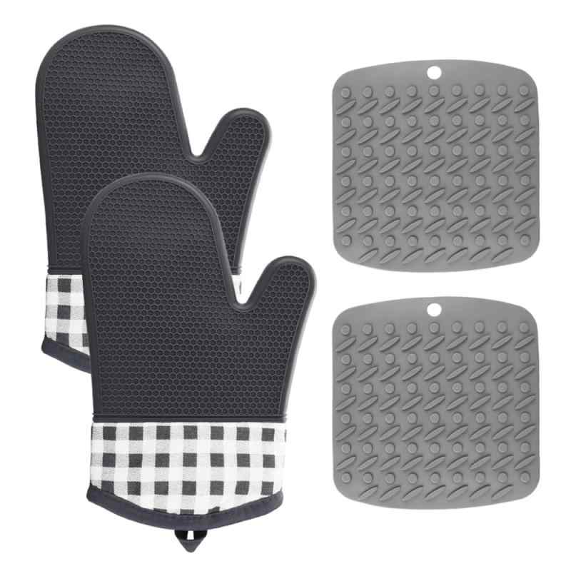 YMK MA-RU ミトン&鍋敷きセット シリコン 防水 耐熱 グリップ力 丸洗い オーブン 鍋 吊り下げ