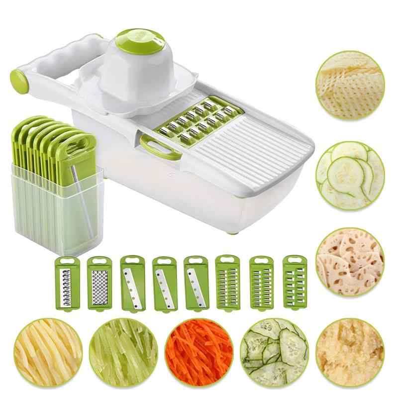 AUTAKIスライサー 千切りスライサー スライサー 千切り 8つの機能 1台8役 野菜 スライサー セット 多機能 野菜カットセット よりグリーン ハンドガード付き 厨房用品 おろし金 調理器 プロフ