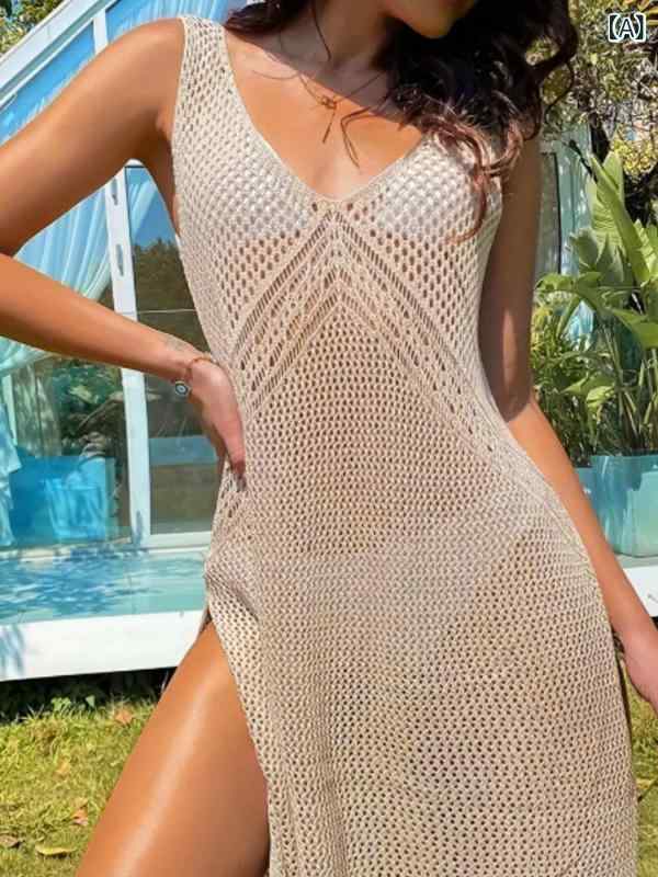 外国 貿易 クロス ボーダー 欧米の アマゾンの 源 メーカー v ネックの 袖 なしの きれいな 色の 透かし 彫りの ワンピースの ビーチ 休暇 春 夏