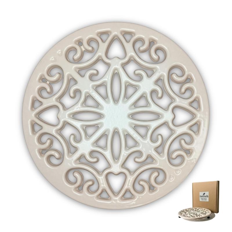 tatiuh 鍋敷き 鋳鉄製 20cm 丸型 ホーロー仕上げ おしゃれ 北欧風 キッチン雑貨 耐熱 白/赤 鍋置き トリベット