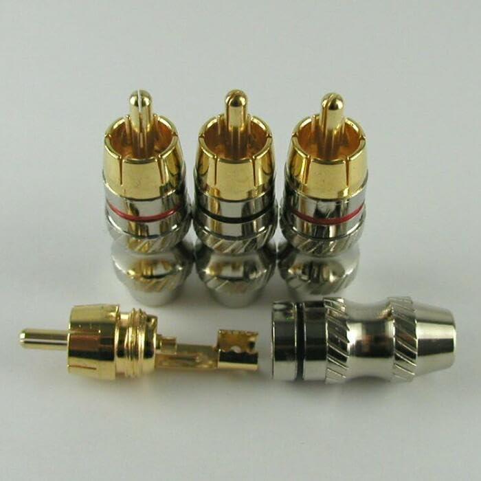 RCAプラグ RCAコネクタ ピンプラグ ハンダ式 自作用 金メッキ F4 シルバー 4本セット