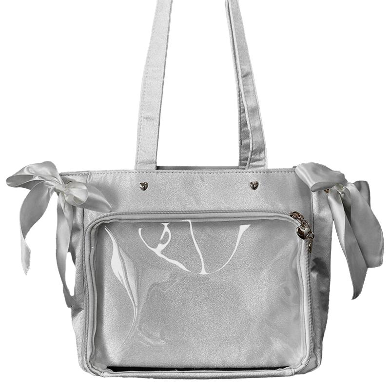 サイドリボン付きサテン 痛バッグ 透明 クリア 見せバック 推し活 オタ活 ITABAG グレー 