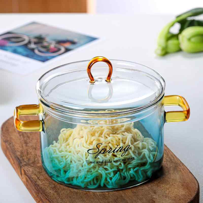 乐天商城 - 高 ホウケイ 酸 ガラス 鍋 蓋 付き インスタントラーメンボウル 電子 レンジ 対応 サラダ ボウル ミルク ポット 調理 鍋両 耳 ガラス スープ ポット