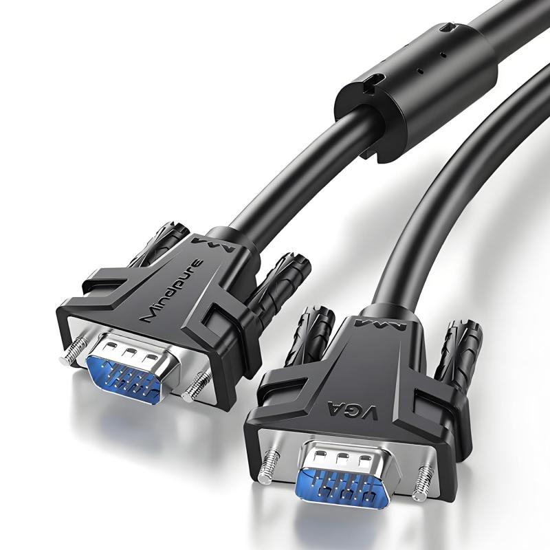 Mindpure VGA ケーブル 1080P 60Hz 多長さ対応 D-Sub 15pin オス - オス 磁気リング付 ニッケルメッキ高耐久 8mm 太線径 1080P HD 解像度 ノート PC/ディスプレイ/テレビ/プロジェクター対応